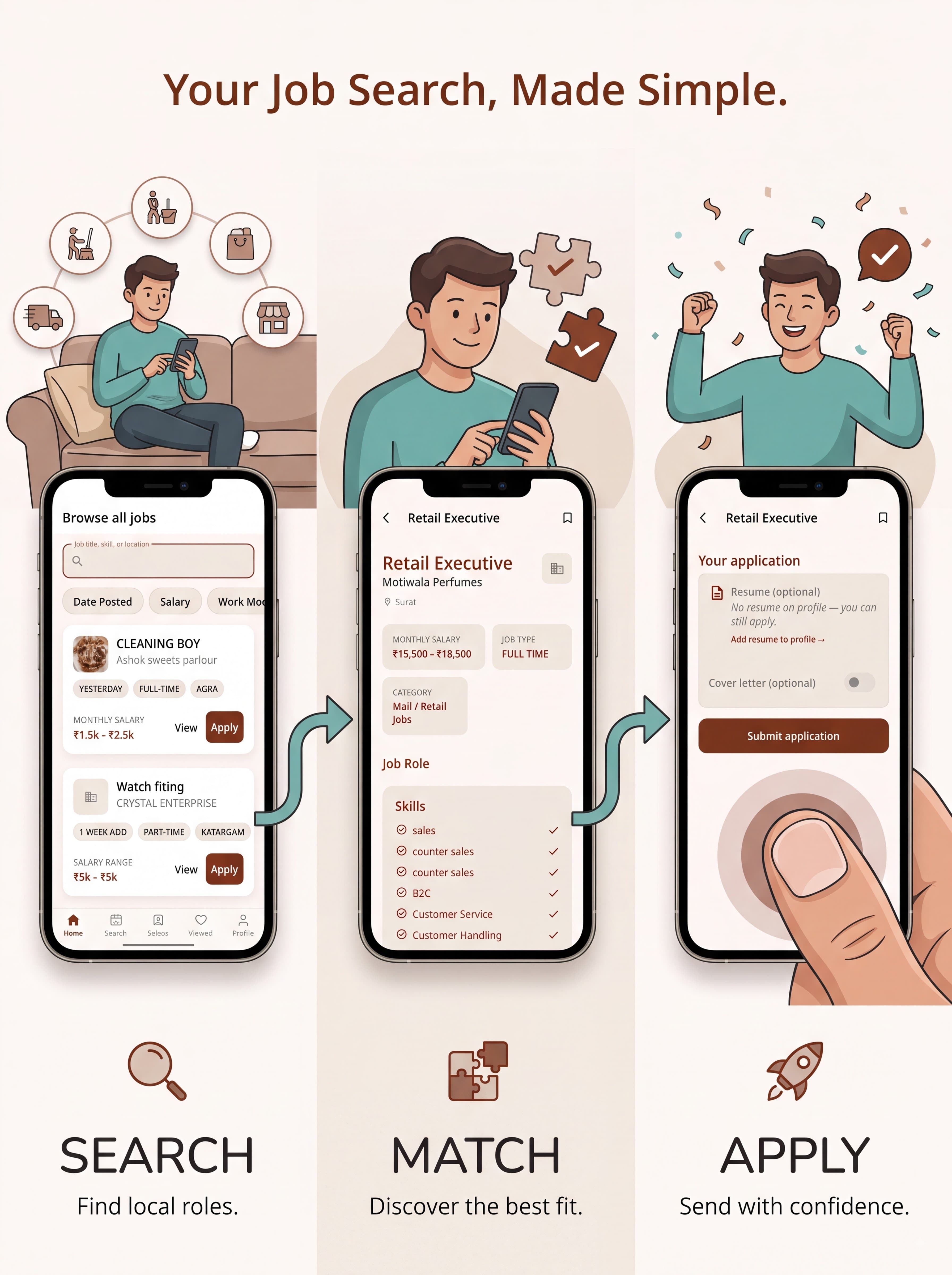 Saral Rojgar — Search, Match, Apply job seeker journey
